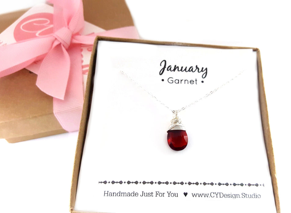 Garnet - January Birthstone - Sterling Silver Necklace