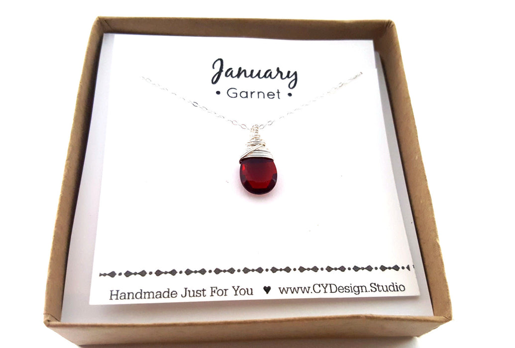 Garnet - January Birthstone - Sterling Silver Necklace