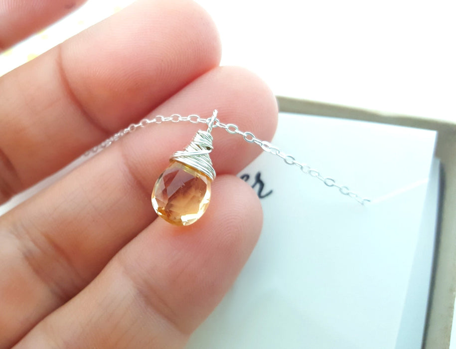 Citrine Gemstone - November Birthstone - Sterling Silver Necklace