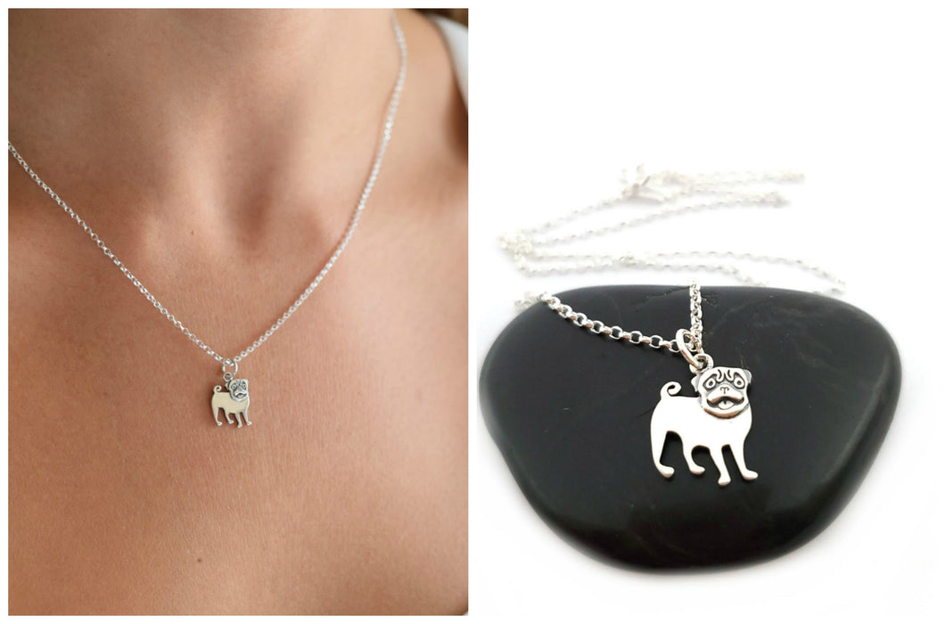 Pug Charm Necklace - Sterling Silver Jewelry