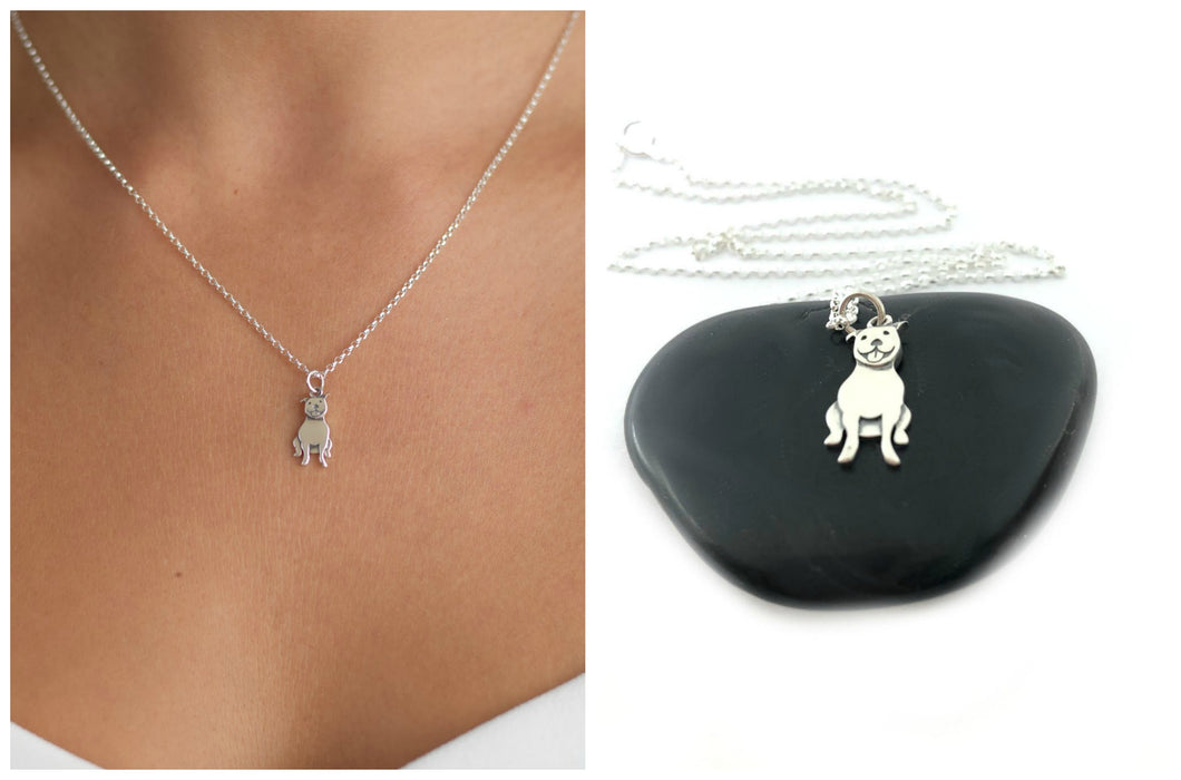 Pit Bull Charm Necklace - Sterling Silver Jewelry