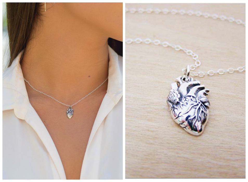 Anatomical Heart Sterling Silver Necklace