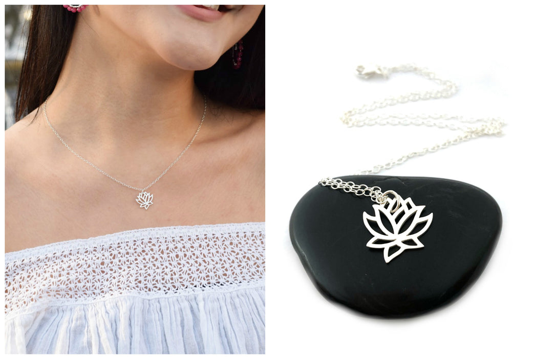 Lotus Flower Charm Necklace - Sterling Silver Jewelry