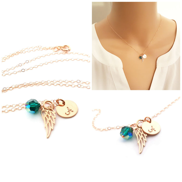 Rose Gold Personalized Angel Wing Necklace - Memorial Jewelry