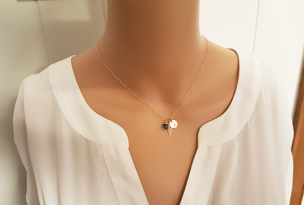 Rose Gold Personalized Angel Wing Necklace - Memorial Jewelry