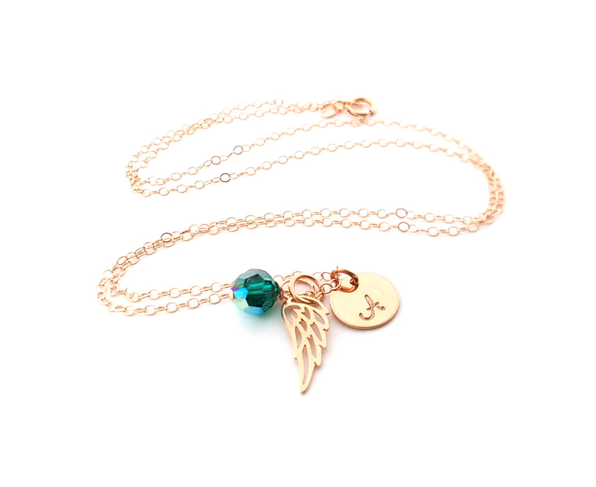 Rose Gold Personalized Angel Wing Necklace - Memorial Jewelry