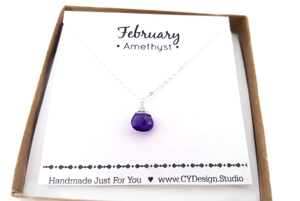 Amethyst  - February Birthstone - Sterling Silver Necklace