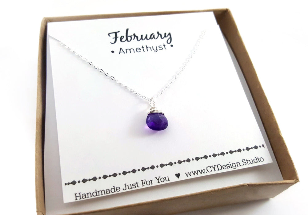 Amethyst  - February Birthstone - Sterling Silver Necklace