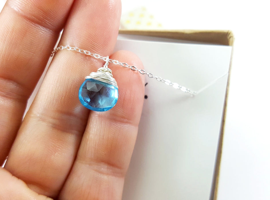 Blue Topaz Gemstone - December Birthstone - Sterling Silver Necklace