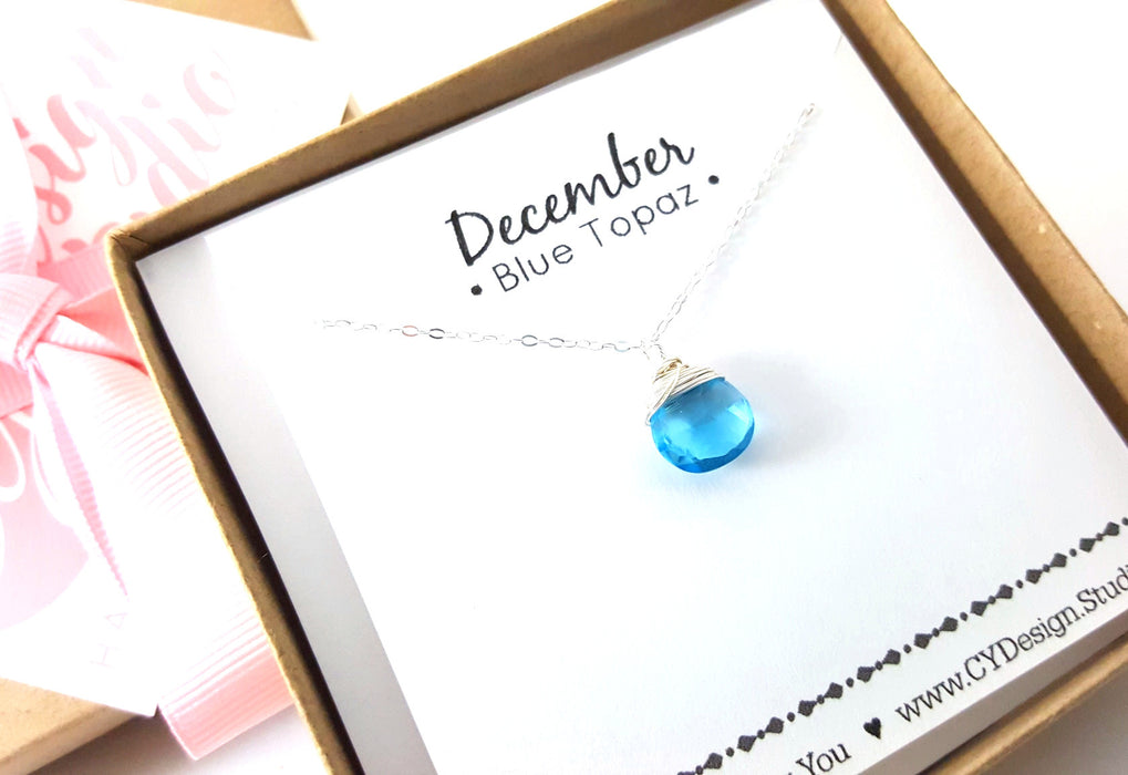 Blue Topaz Gemstone - December Birthstone - Sterling Silver Necklace