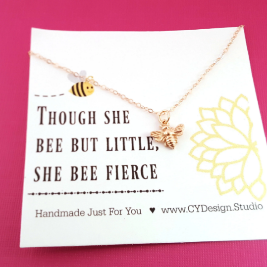 Bumblebee Charm Rose Gold Necklace - Honeybee Jewelry - Gift for Her