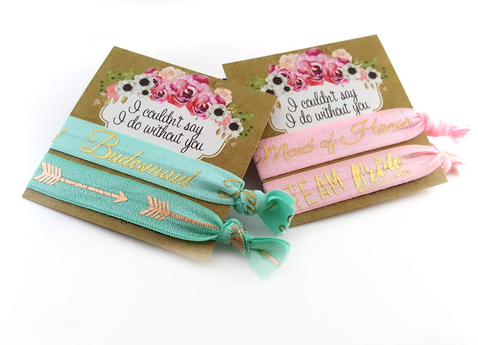 Bridesmaid or Maid of Honor Hair Ties Set - Wedding Party Gift