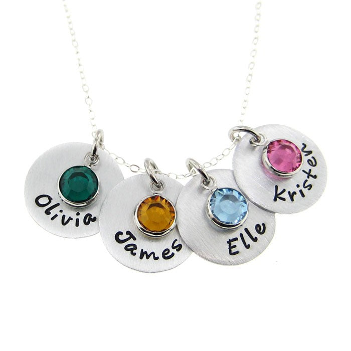 Mother's Birthstone and Name Disc Necklace