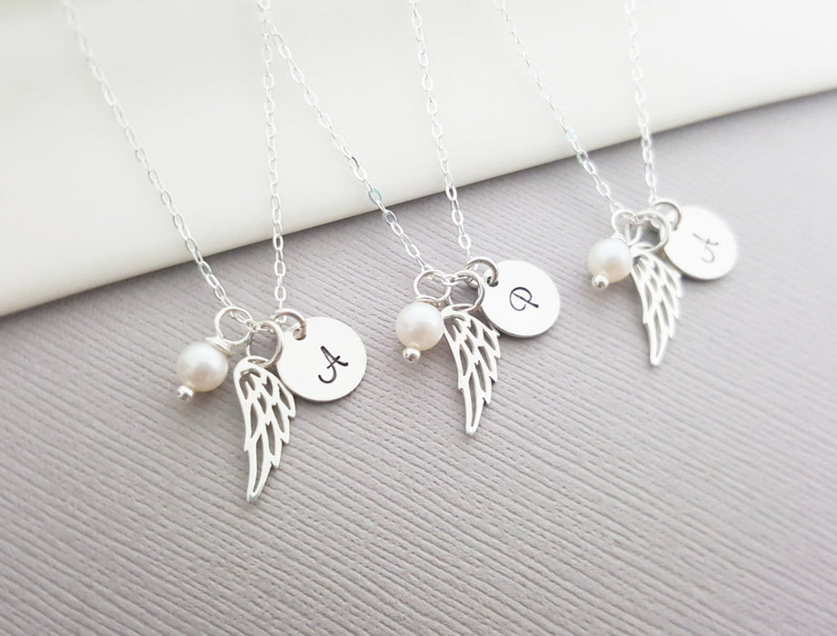 Personalized Angel Wing Sterling Silver Necklace - Memorial Necklace - Miscarriage Necklace