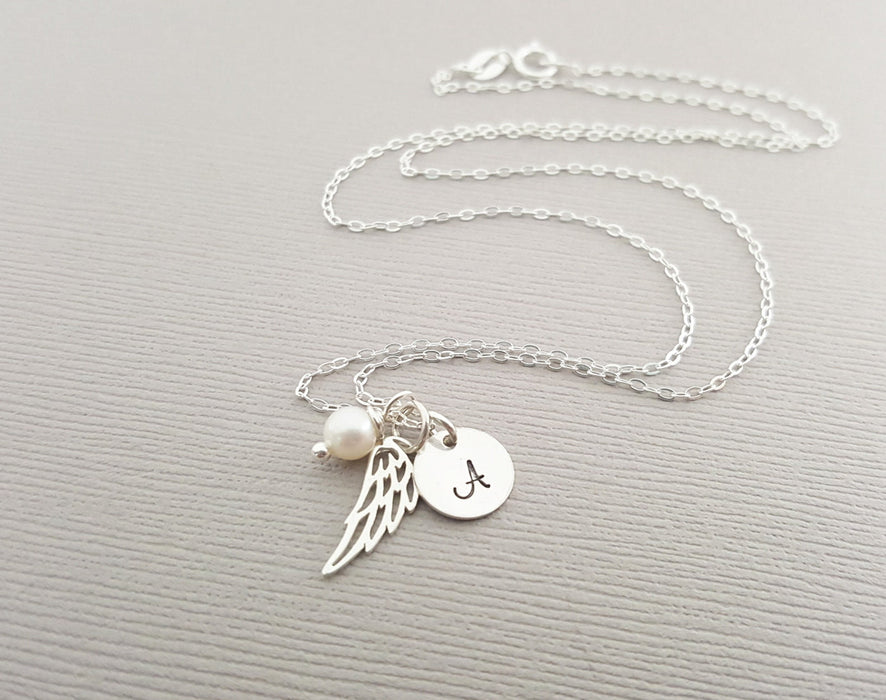 Personalized Angel Wing Sterling Silver Necklace - Memorial Necklace - Miscarriage Necklace