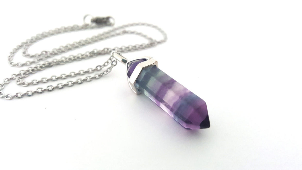 Rainbow Flourite Gemstone Crystal Pendant Necklace - Crystal Point Necklace - Sterling Silver Necklace - Simple Everyday Jewelry - Gift