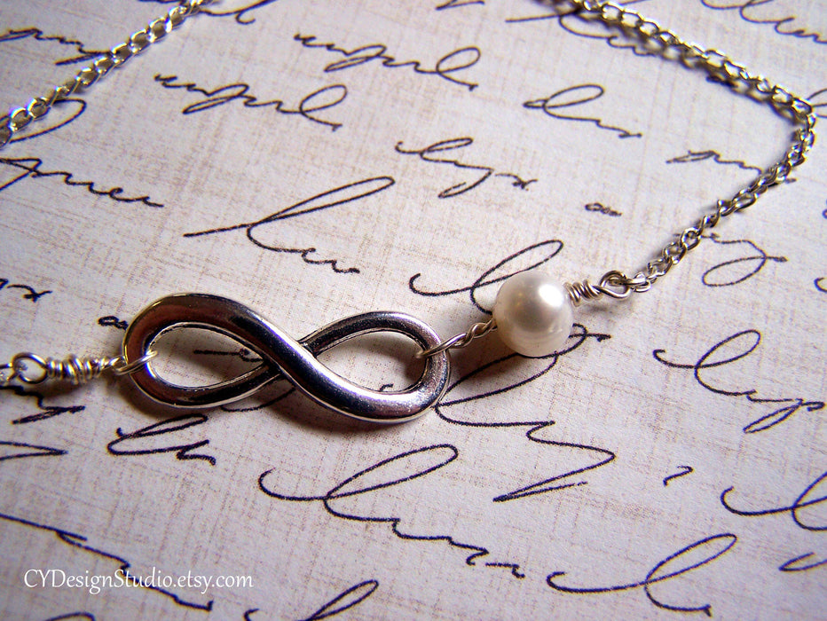 Infinity Sterling Silver and Freshwater Pearl Necklace