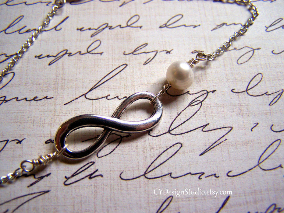 Infinity Sterling Silver and Freshwater Pearl Necklace