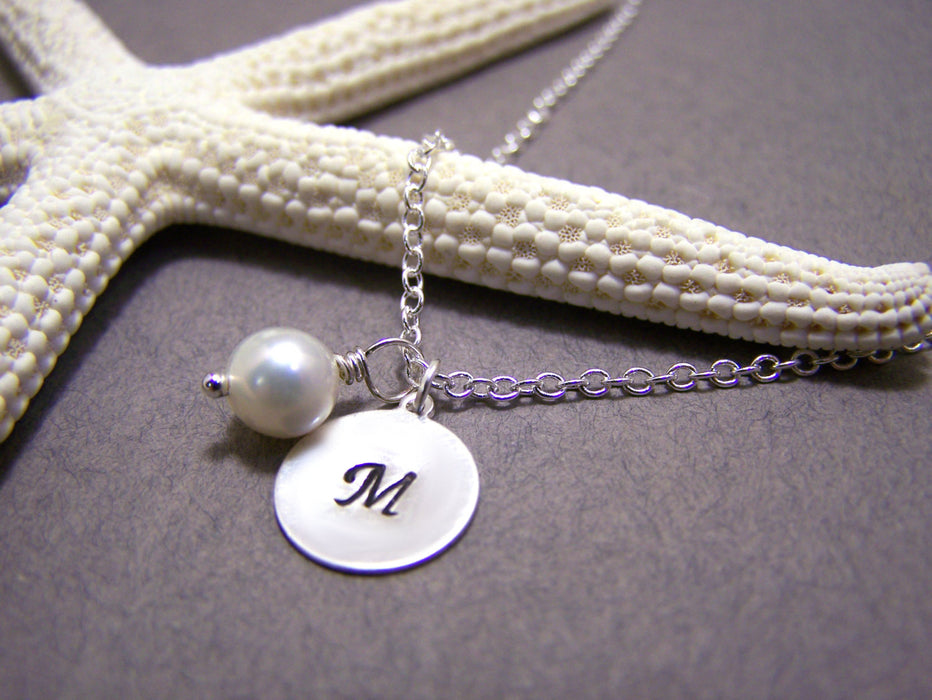 Monogrammed Freshwater Pearl Bridesmaid Necklace