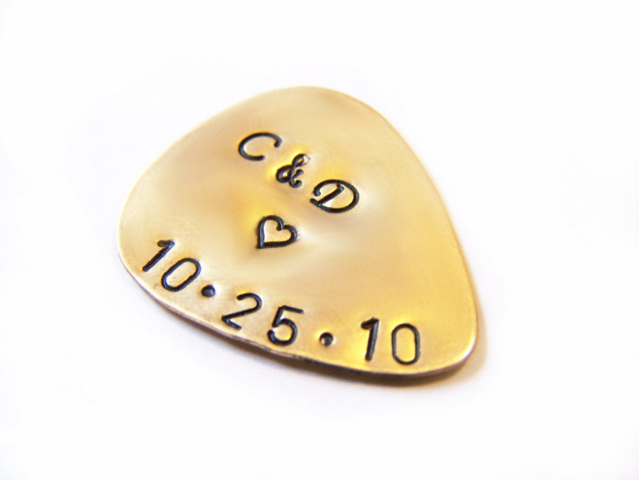 Set of 3 Custom Hand Stamped Brass or Copper Guitar Pick / Gift for Him