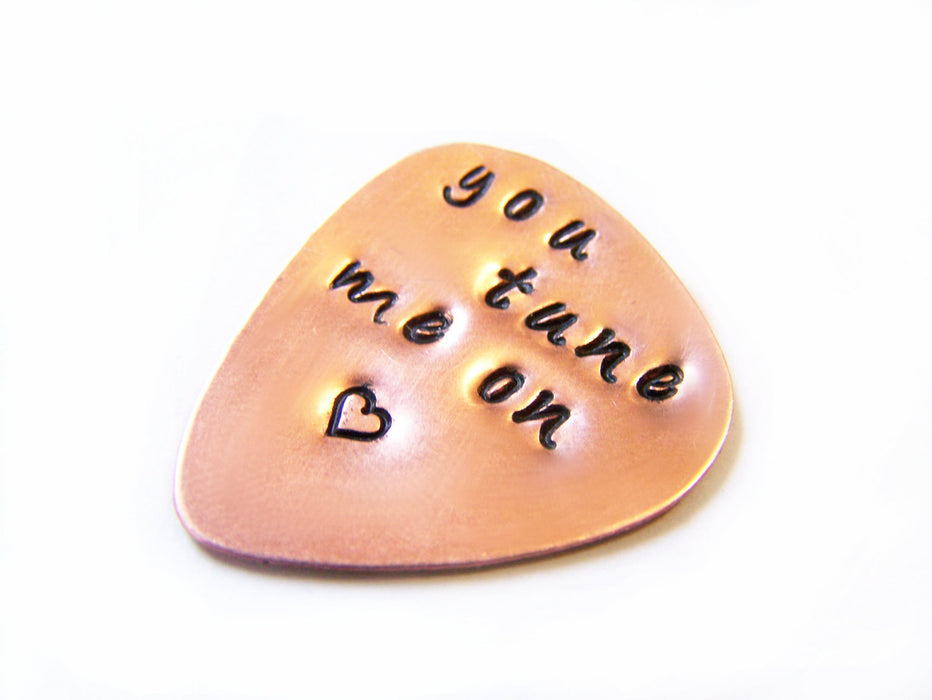 Set of 3 Custom Hand Stamped Brass or Copper Guitar Pick / Gift for Him