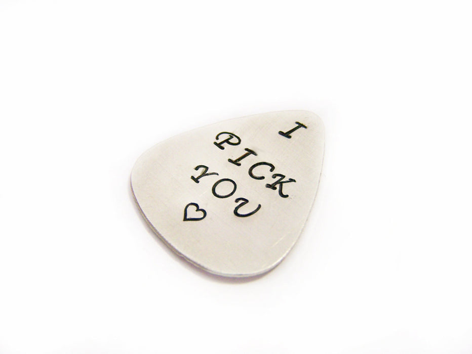 Hand Stamped I Pick You Brass Guitar Pick / Gift for Him