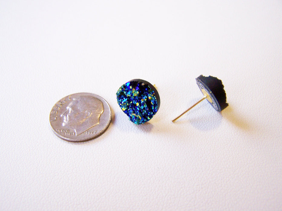 Sparkling Blue Faux Druzy Stud Post Earrings / Gift for Her