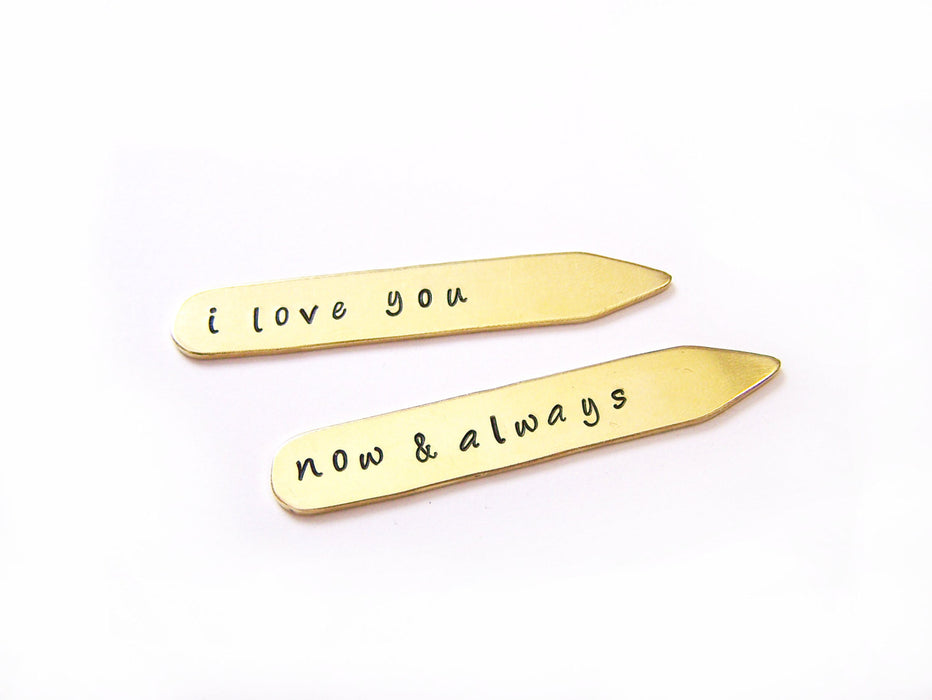 Together Forever Custom Message Hand Stamped Brass Monogrammed Collar Stays / Gift for Him