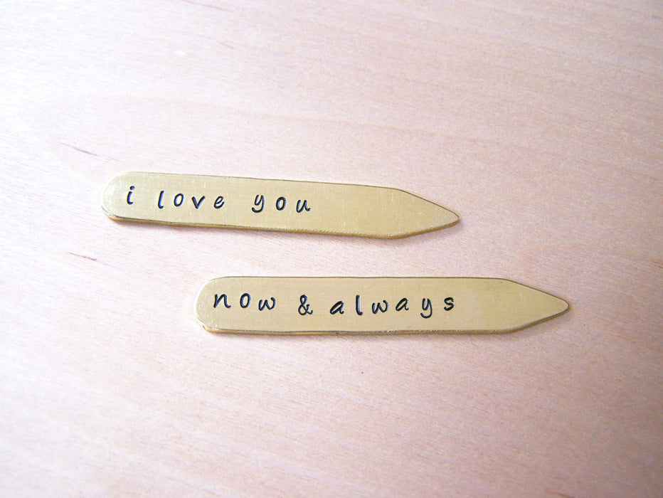 I Love You Custom Message Hand Stamped Brass Monogrammed Collar Stays / Gift for Him