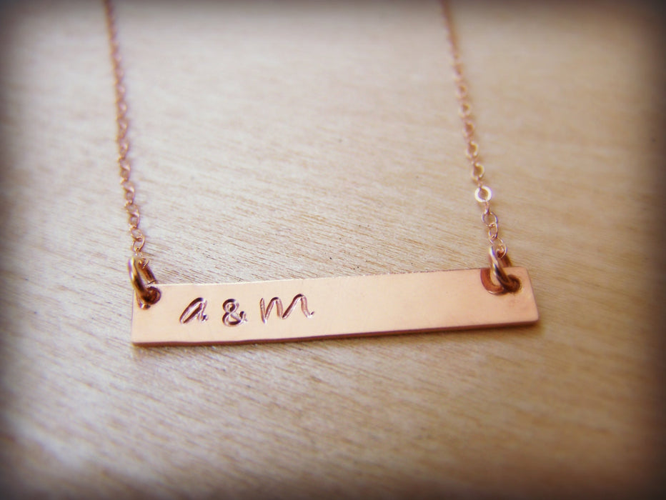 Hand-stamped Initial Bar Minimalist Necklace