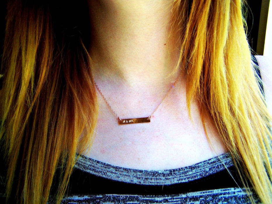 Hand-stamped Initial Bar Minimalist Necklace