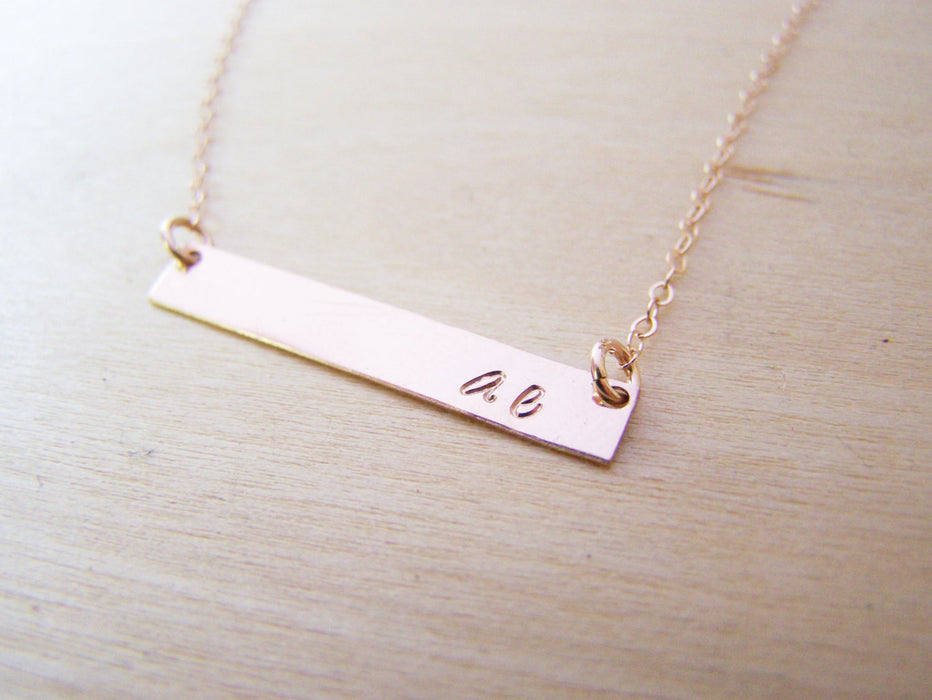 Rose Gold Bar Necklace - Hand Stamped Personalized Jewelry