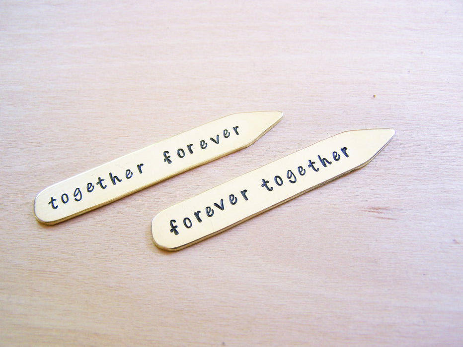 Together Forever Custom Message Hand Stamped Brass Monogrammed Collar Stays / Gift for Him