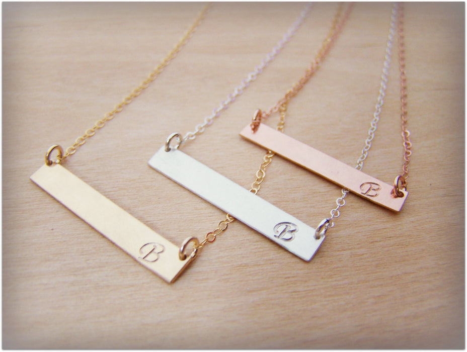 Hand-stamped Initial Bar Minimalist Necklace