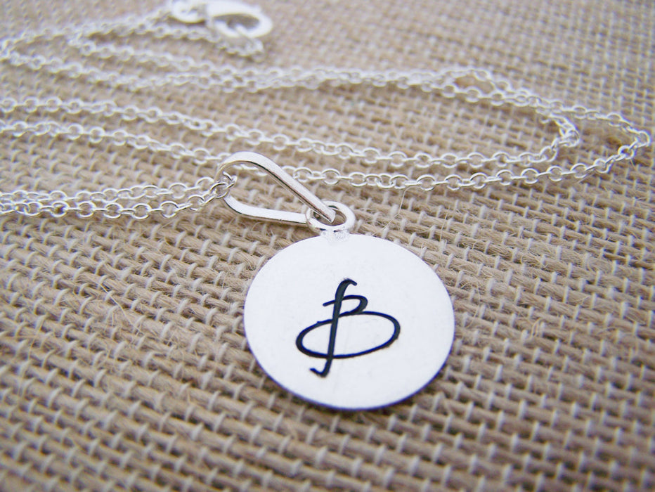 Silver Script Hand Stamped Initial Personalized Sterling Silver Necklace