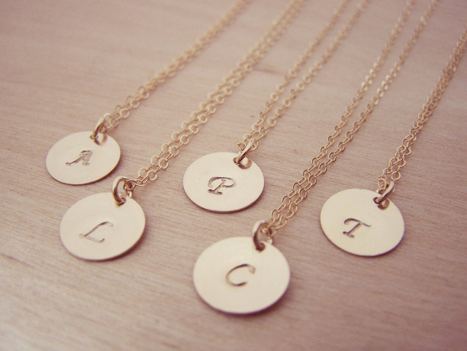 Gold Filled Initial Disc Hand Stamped Necklace