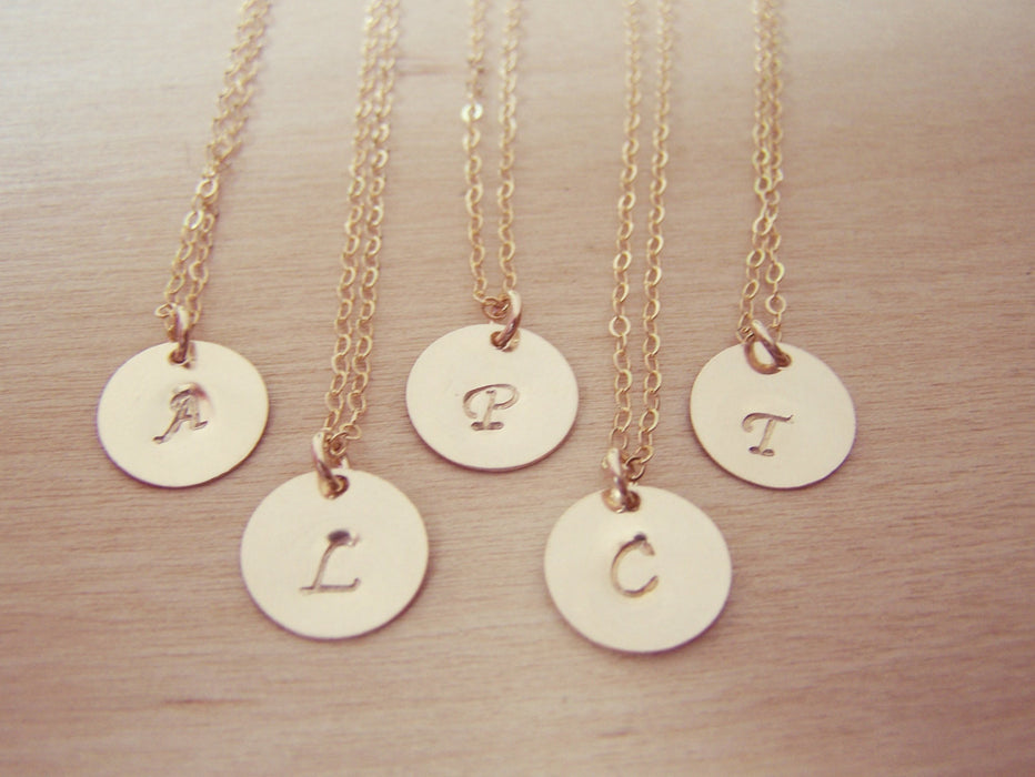 Gold Filled Initial Disc Hand Stamped Necklace