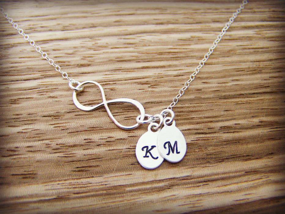 Sterling Silver Infinity Two Initial Hand Stamped Personalized Necklace / Gift for Her