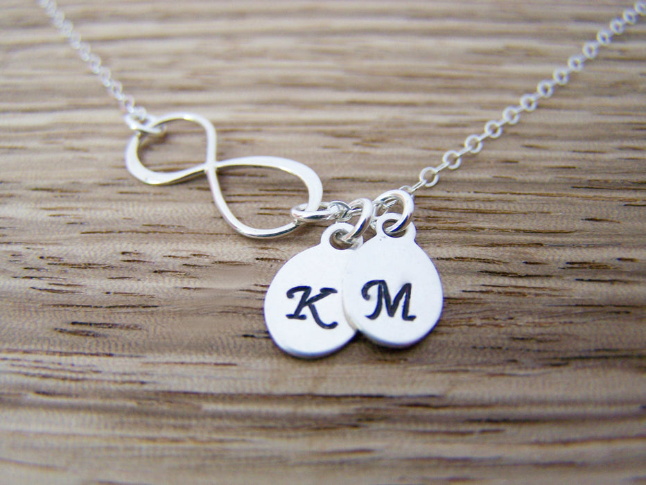 Sterling Silver Infinity Two Initial Hand Stamped Personalized Necklace / Gift for Her