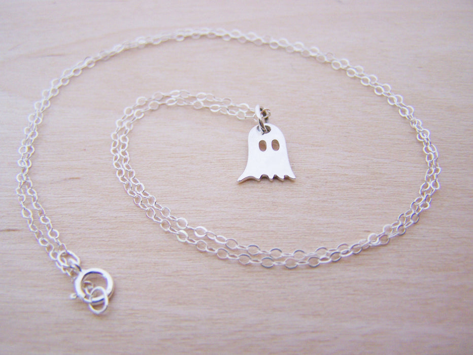 Pac Man Ghost Tiny Sterling Silver Necklace / Gift for Her