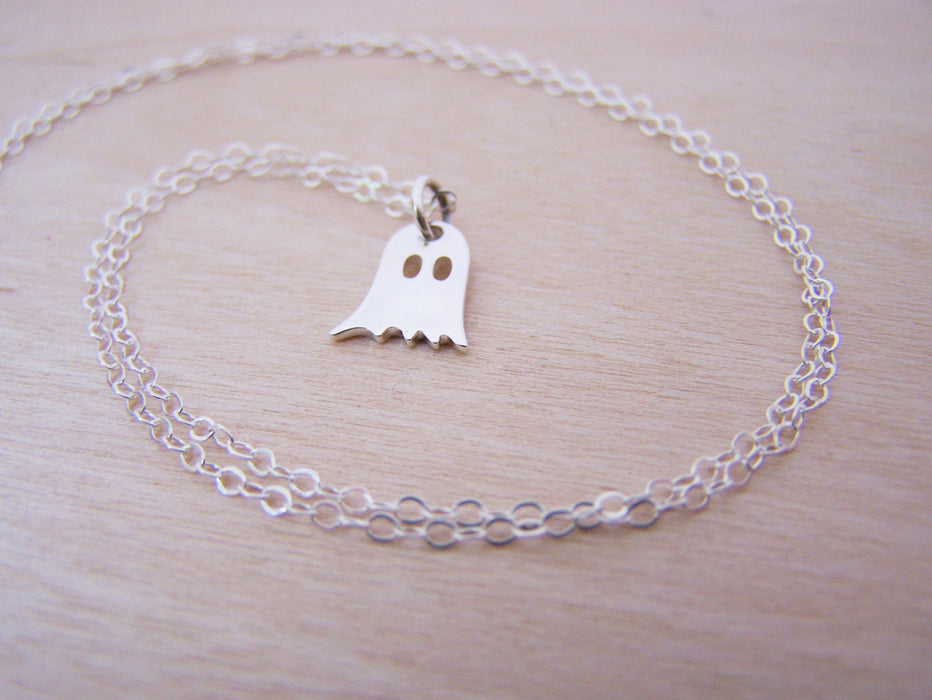 Pac Man Ghost Tiny Sterling Silver Necklace / Gift for Her