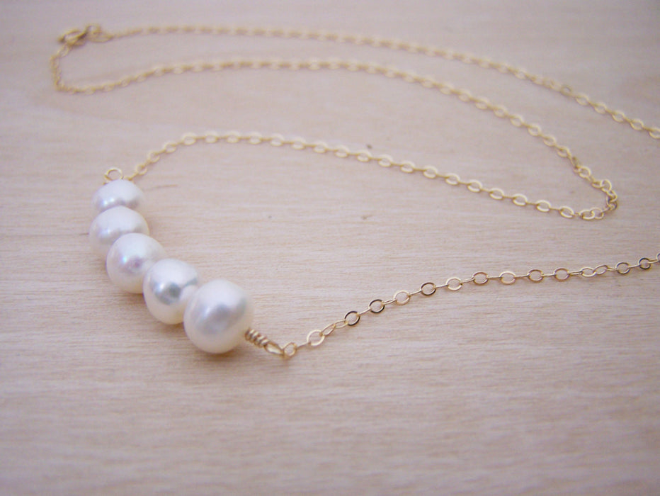 Freshwater Pearl Gold Filled Bar Necklace