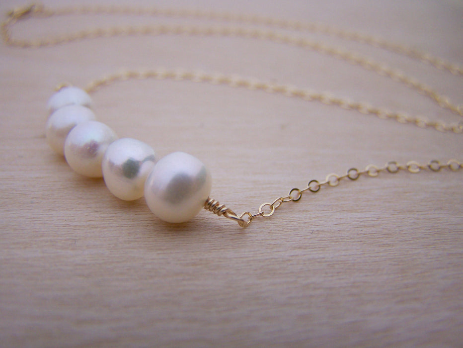 Freshwater Pearl Gold Filled Bar Necklace