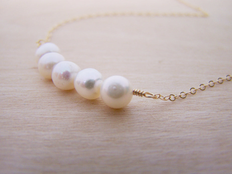 Freshwater Pearl Gold Filled Bar Necklace