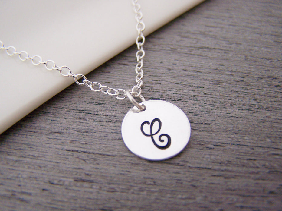 ONE INITIAL Disc Dainty Silver Hand Stamped Initial Personalized Bridesmaid Necklace