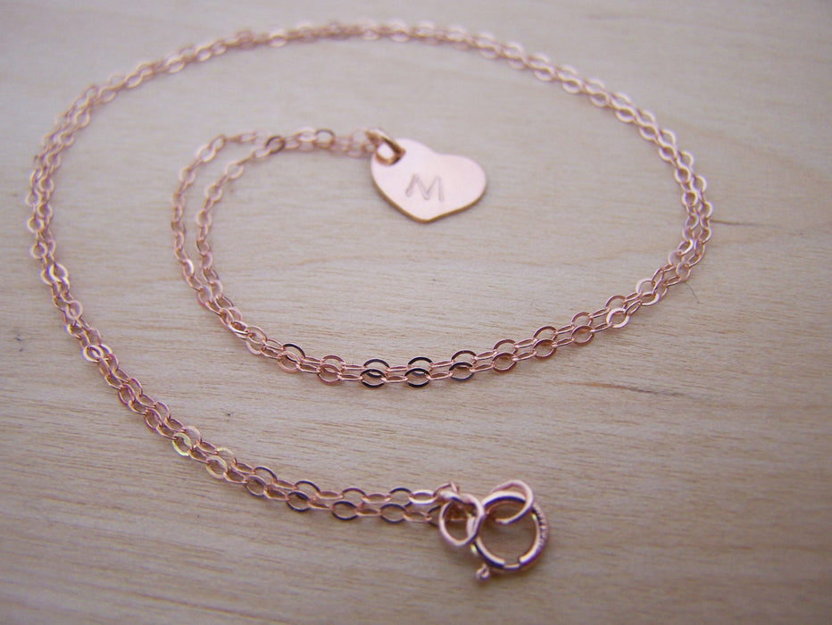 Tiny Heart Initial Disc Necklace / Gift for Her