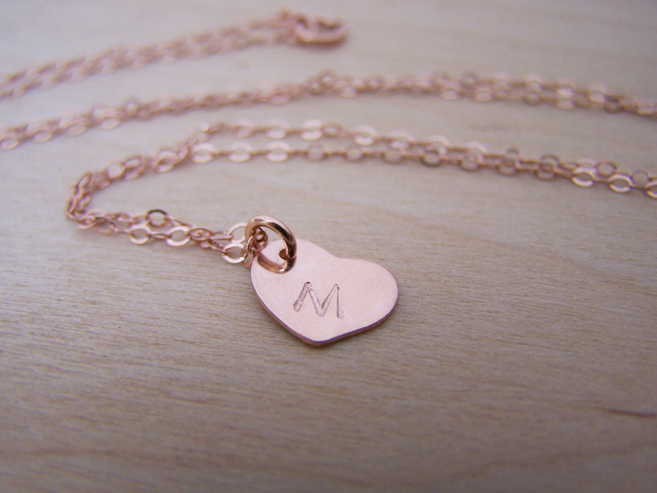 Tiny Rose Gold Heart Custom Initial Necklace