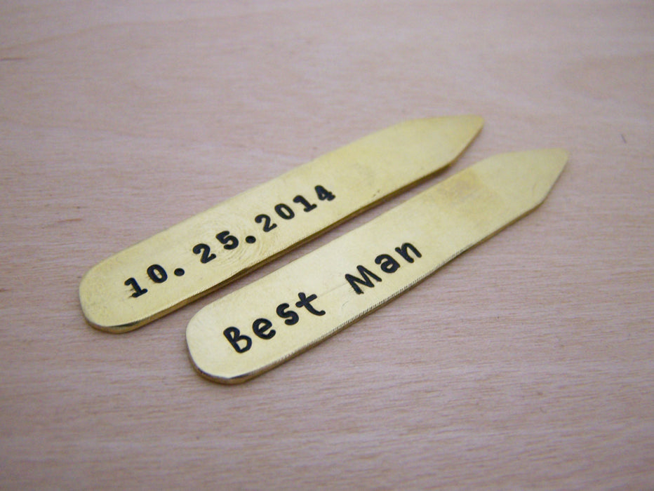 Hand Stamped Brass Collar Stays / Gift for Him