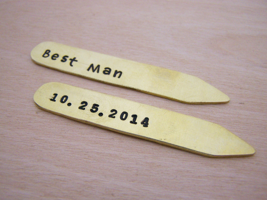 Hand Stamped Brass Collar Stays / Gift for Him