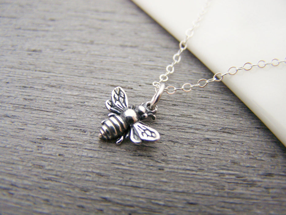 3D Bumblebee Charm Sterling Silver Necklace - Bee Pendant